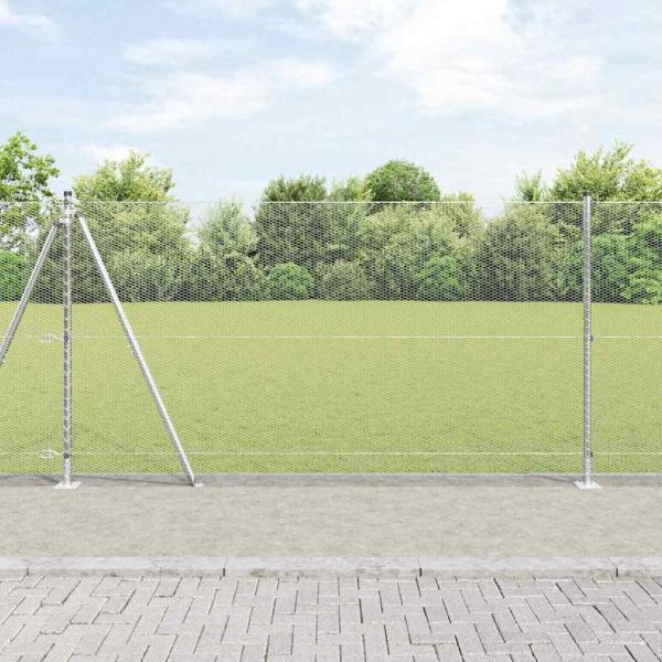 ARDEBO.de - Sechseckzaun 1.2x50 m Verzinkter Stahl, Zaunpfosten mit Grundplatten 13 Stück Ø32mm 68.5cm Verzinkter Stahl