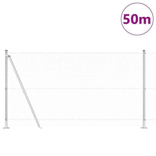 Sechseckzaun 1.2x50 m Verzinkter Stahl, Zaunpfosten mit Grundplatten 13 Stück Ø32mm 68.5cm Verzinkter Stahl