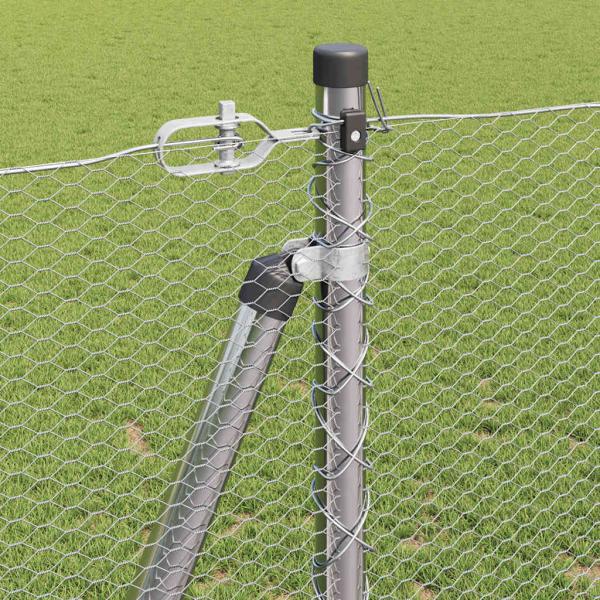 Sechseckzaun 1.2x50 m Verzinkter Stahl, Zaunpfosten mit Grundplatten 13 Stück Ø32mm 68.5cm Verzinkter Stahl