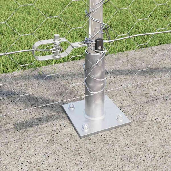 Hexagonzaun 1,2x50 m Feuerverzinkter Stahl, Zaunpfosten mit Fußplatten 13 Stück Ø32mm 68,5cm Feuerverzinkter Stahl