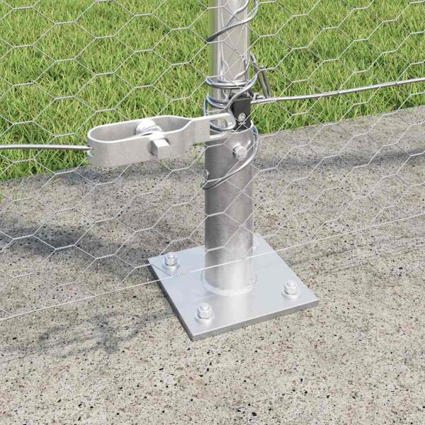 Sechseckzaun 1,4x50 m Verzinkter Stahl, Zaunpfosten mit Sockelplatten 13 Stk Ø32mm 78,5cm Verzinkter Stahl