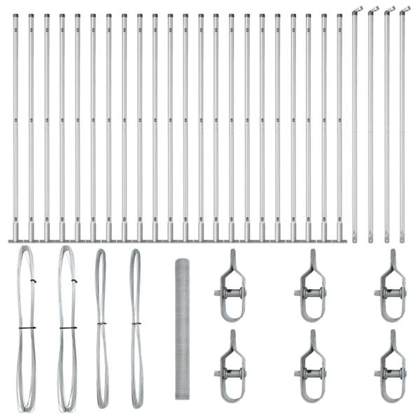 Sechseckzaun 1,5x50 m Feuerverzinkter Stahl, Zaunpfosten mit Fußplatten 13 Stk Ø32mm 83,5cm Feuerverzinkter Stahl