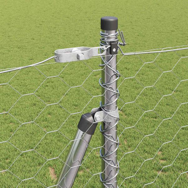 Sechseckzaun 1,6 x 50 m Verzinkter Stahl, Zaunpfosten mit Bodenplatten 13 Stück Ø32 mm 88,5 cm Verzinkter Stahl