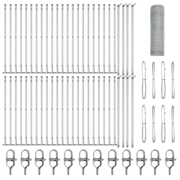 Sechseckzaun 0,5x100 m Verzinkter Stahl, Zaunpfosten mit Sockelplatten 13 Stück Ø32mm 70cm Verzinkter Stahl