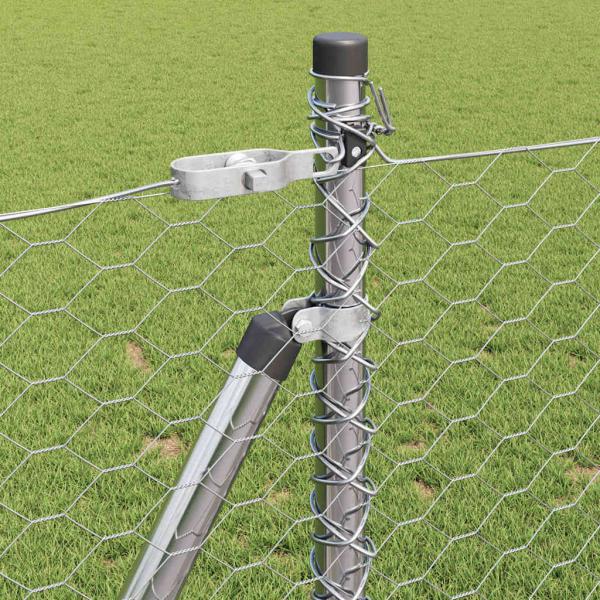 Hexagonzaun 0,8x100 m verzinkter Stahl, Zaunpfosten mit Fußplatten 13 Stk Ø32mm 90cm verzinkter Stahl