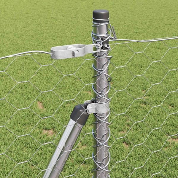 Sechseckzaun 1x100 m Feuerverzinkter Stahl, Zaunpfosten mit Grundplatten 13 Stück Ø32mm 110cm Feuerverzinkter Stahl