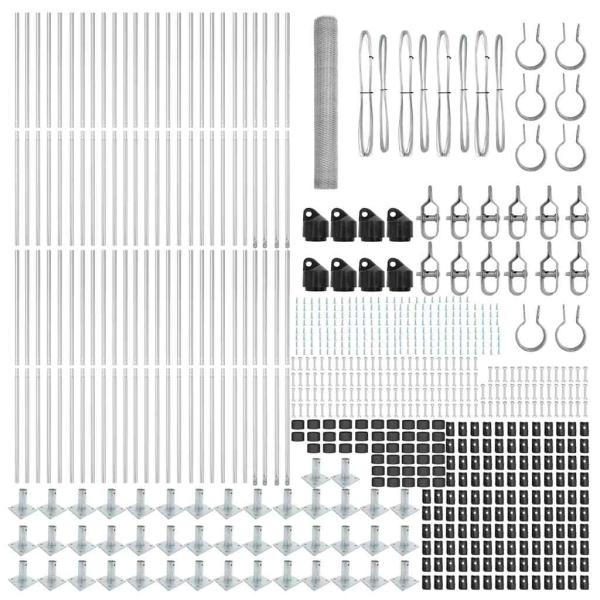 Sechseckzaun 1,2x100 m feuerverzinkter Stahl, Zaunpfosten mit Fußplatten 13 Stück Ø32mm 68,5cm feuerverzinkter Stahl