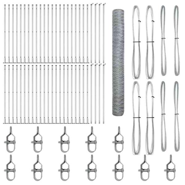 Sechseckzaun 1,2x100 m galvanisierter Stahl, Zaunpfosten mit Basisplatten 13 Teile Ø32mm 68,5cm galvanisierter Stahl