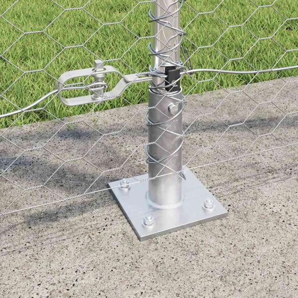 Sechseckzaun 1,2x100 m galvanisierter Stahl, Zaunpfosten mit Basisplatten 13 Teile Ø32mm 68,5cm galvanisierter Stahl