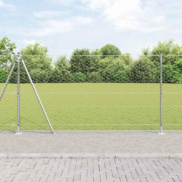 ARDEBO.de - Sechseckzaun 1.2x100 m Verzinkter Stahl, Zaunpfosten mit Basisplatten 13 Stück Ø32mm 68.5cm Verzinkter Stahl
