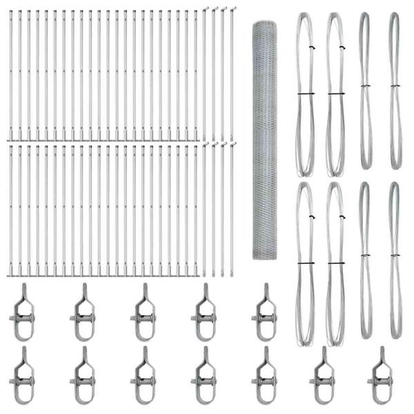 Hexagonzaun 1.4x100 m Verzinkter Stahl, Zaunpfosten mit Fußplatten 13 Stk Ø32mm 78.5cm Verzinkter Stahl