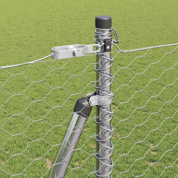 Sechseckzaun 1.4x100 m Verzinkter Stahl, Zaunpfosten mit Fußplatten 13 Stück Ø32mm 78.5cm Verzinkter Stahl