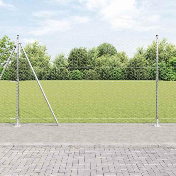 ARDEBO.de - Hexagonzaun 1,4x100 m verzinkter Stahl, Zaunpfosten mit Basisplatten 13 Stk Ø32mm 78,5cm verzinkter Stahl