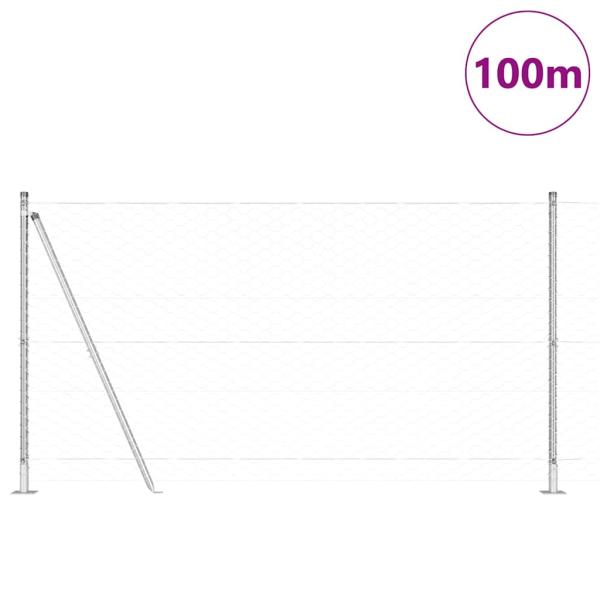 Hexagonzaun 1,4x100 m verzinkter Stahl, Zaunpfosten mit Basisplatten 13 Stk Ø32mm 78,5cm verzinkter Stahl