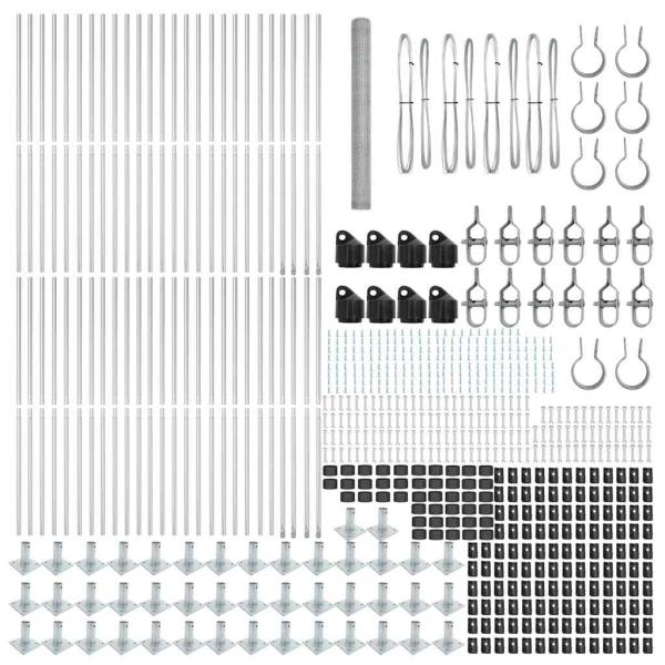 Hexagon Zaun 1,6x100 m Feuerverzinkter Stahl, Zaunpfosten mit Bodenplatten 13 Stück Ø32mm 88,5cm Feuerverzinkter Stahl