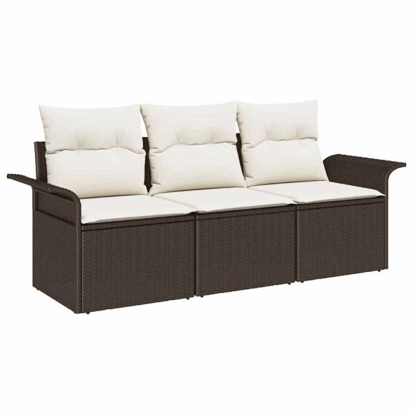 3-teiliges Garten Sofa Set mit Kissen Braunes Poly Rattan, 2-Sitzer Garten Sofa mit Stauraum & Kissen Braunes Poly Rattan
