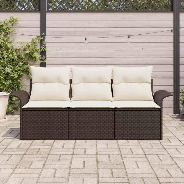 3-teiliges Garten Sofa Set mit Kissen Braunes Poly Rattan, 2-Sitzer Garten Sofa mit Stauraum & Kissen Braunes Poly Rattan