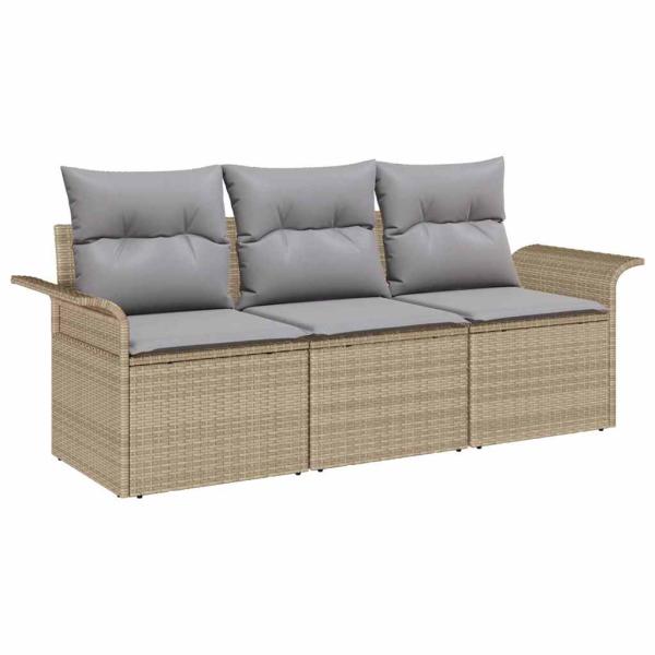3-teiliges Garten-Sofa-Set mit Kissen in Beige aus Poly Rattan, 2-Sitzer Garten-Sofa mit Stauraum & Kissen in Beige aus Poly Rattan