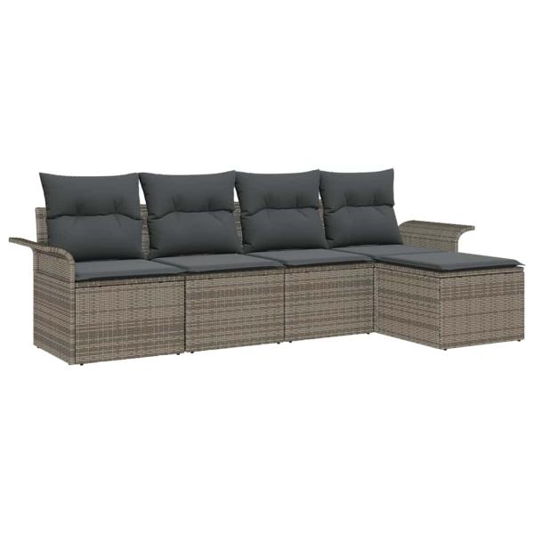 5-teilige Garten Sofa Set mit Kissen Grau Poly Rattan, 2-Sitzer Garten Sofa mit Stauraum & Kissen Grau Poly Rattan