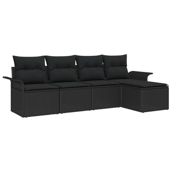 5-teiliges Garten Sofa Set mit Kissen Schwarzes Poly Rattan, 2-Sitzer Garten Sofa mit Stauraum & Kissen Schwarzes Poly Rattan