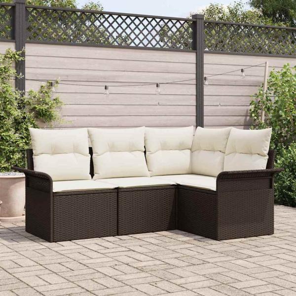 ARDEBO.de - 4-teiliges Garten Sofa Set mit Kissen Braunes Poly Rattan, 2-Sitzer Garten Sofa mit Stauraum & Kissen Braunes Poly Rattan