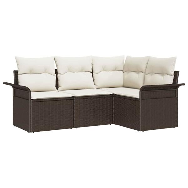 4-teiliges Garten Sofa Set mit Kissen Braunes Poly Rattan, 2-Sitzer Garten Sofa mit Stauraum & Kissen Braunes Poly Rattan