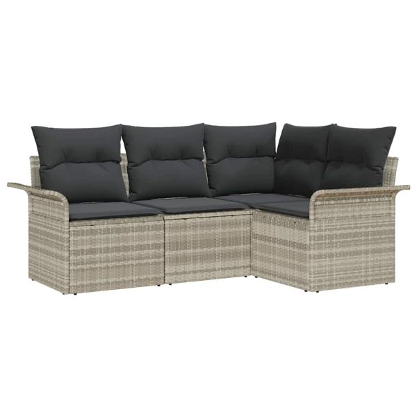 ARDEBO.de - 4-teiliges Garten Sofa Set mit Kissen in Hellgrau Poly Rattan, 2-Sitzer Garten Sofa mit Stauraum & Kissen in Hellgrau Poly Rattan