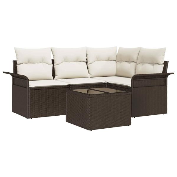 4-teiliges Garten Sofa Set mit Kissen Grau Poly Rattan, 2-Sitzer Garten Sofa mit Stauraum & Kissen Braun Poly Rattan