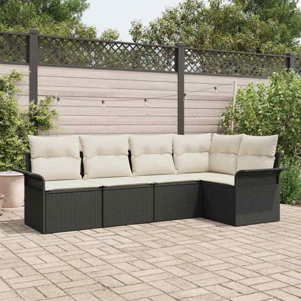 ARDEBO.de - 5-teiliges Garten Sofa Set mit Kissen Schwarz Poly-Rattan, 2-Sitzer Garten Sofa mit Stauraum & Kissen Schwarz Poly-Rattan