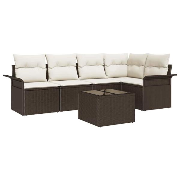 5-teiliges Garten Sofa Set mit Kissen Grau Poly Rattan, 2-Sitzer Garten Sofa mit Stauraum & Kissen Braun Poly Rattan