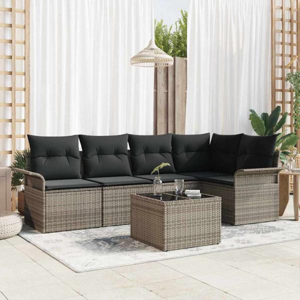 ARDEBO.de - 5-teiliges Garten-Sofa-Set mit Kissen Schwarz Poly Rattan, 2-Sitzer Garten-Sofa mit Stauraum & Kissen Grau Poly Rattan