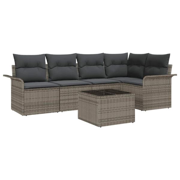 5-teiliges Garten-Sofa-Set mit Kissen Schwarz Poly Rattan, 2-Sitzer Garten-Sofa mit Stauraum & Kissen Grau Poly Rattan