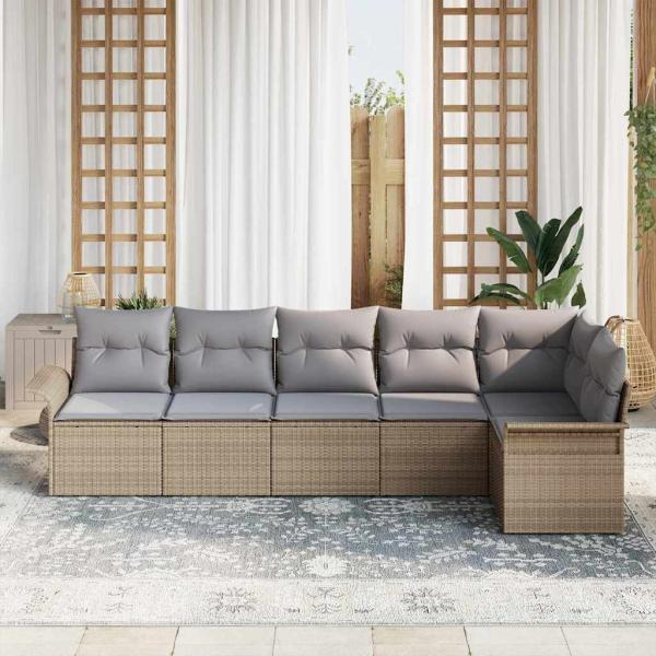ARDEBO.de - 6-teiliges Gartensofa-Set mit Kissen Beige Poly Rattan, 2-Sitzer Garten Sofa mit Stauraum & Kissen Beige Poly Rattan