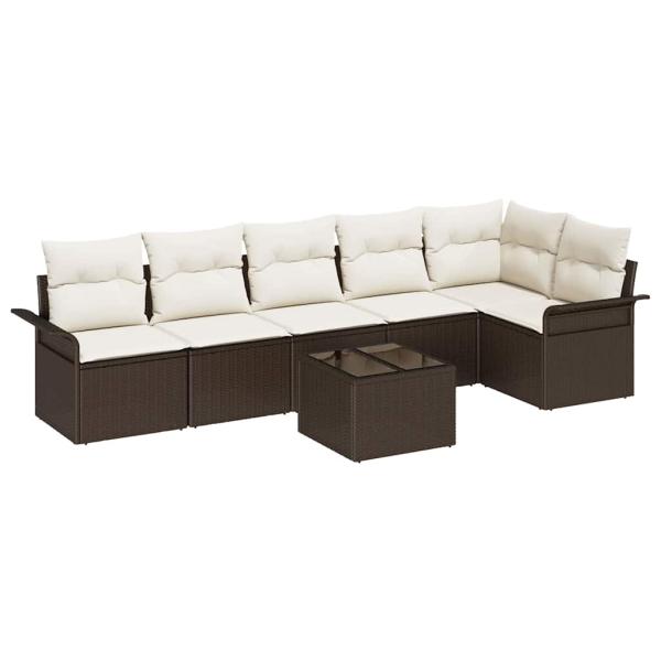6-teiliges Garten Sofa Set mit Kissen in Grau Poly Rattan, 2-Sitzer Garten Sofa mit Stauraum & Kissen in Braun Poly Rattan