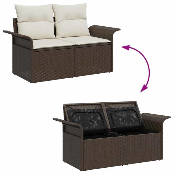 6-teiliges Garten Sofa Set mit Kissen in Grau Poly Rattan, 2-Sitzer Garten Sofa mit Stauraum & Kissen in Braun Poly Rattan