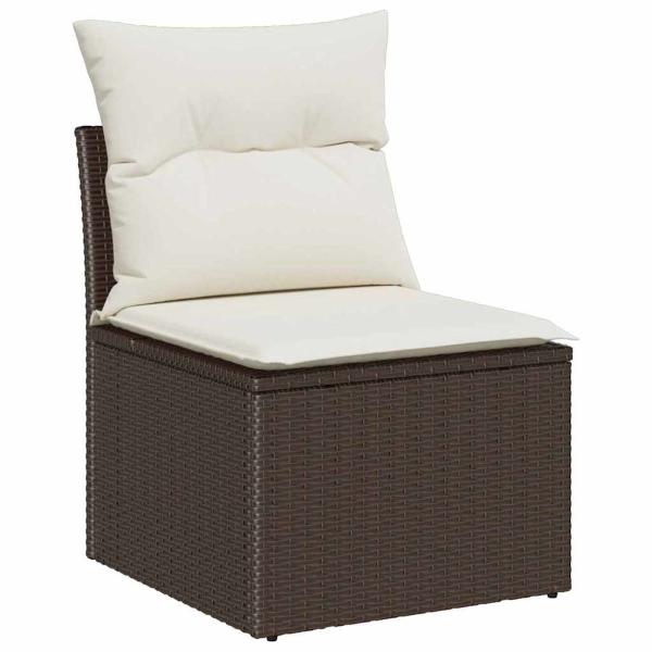 6-teiliges Garten Sofa Set mit Kissen in Grau Poly Rattan, 2-Sitzer Garten Sofa mit Stauraum & Kissen in Braun Poly Rattan