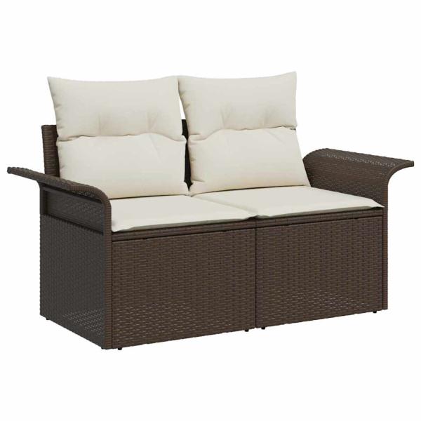 6-teiliges Garten Sofa Set mit Kissen in Grau Poly Rattan, 2-Sitzer Garten Sofa mit Stauraum & Kissen in Braun Poly Rattan