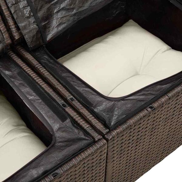 6-teiliges Garten Sofa Set mit Kissen in Grau Poly Rattan, 2-Sitzer Garten Sofa mit Stauraum & Kissen in Braun Poly Rattan