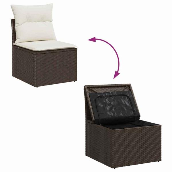 6-teiliges Garten Sofa Set mit Kissen in Grau Poly Rattan, 2-Sitzer Garten Sofa mit Stauraum & Kissen in Braun Poly Rattan