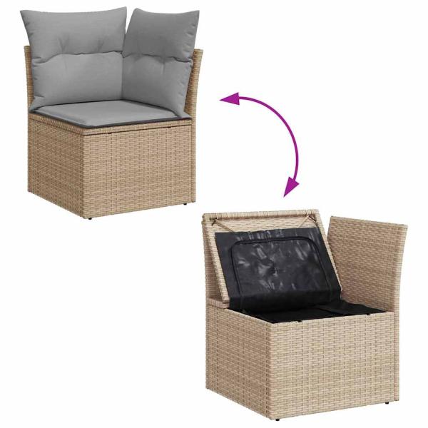 7-teiliges Garten Sofa Set mit Kissen Beige Poly Rattan, 2-Sitzer Garten Sofa mit Stauraum & Kissen Beige Poly Rattan
