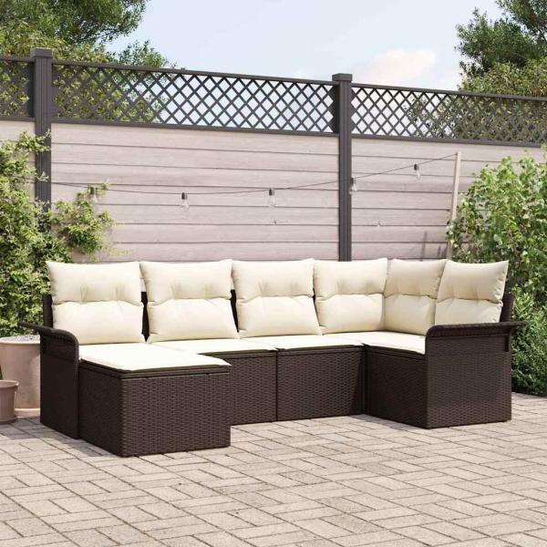 ARDEBO.de - 6-teiliges Garten-Sofa-Set mit Kissen in Braun aus Poly-Rattan, 2-Sitzer Garten-Sofa mit Stauraum & Kissen in Braun aus Poly-Rattan