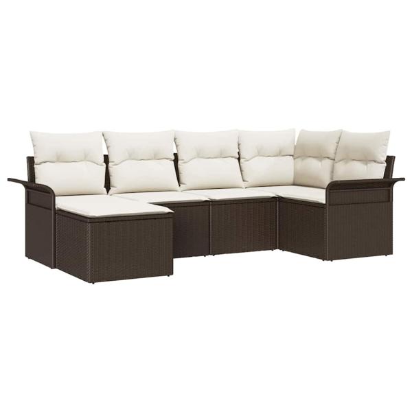 6-teiliges Garten-Sofa-Set mit Kissen in Braun aus Poly-Rattan, 2-Sitzer Garten-Sofa mit Stauraum & Kissen in Braun aus Poly-Rattan