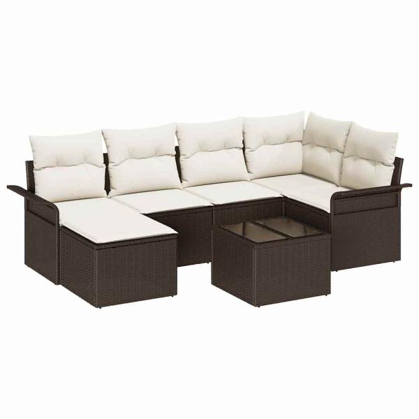 6-teiliges Garten-Sofa-Set mit Kissen Grau Poly-Rattan, 2-Sitzer Garten-Sofa mit Stauraum & Kissen Braun Poly-Rattan