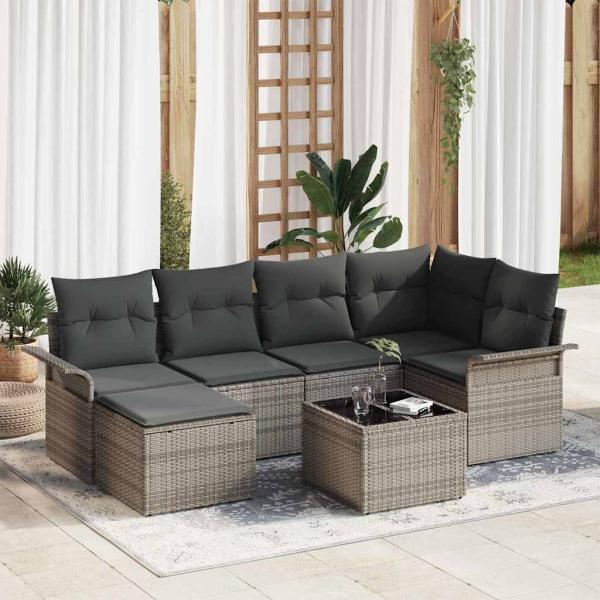 ARDEBO.de - 6-teiliges Garten Sofa Set mit Kissen Schwarz Poly Rattan, 2-Sitzer Garten Sofa mit Stauraum & Kissen Grau Poly Rattan