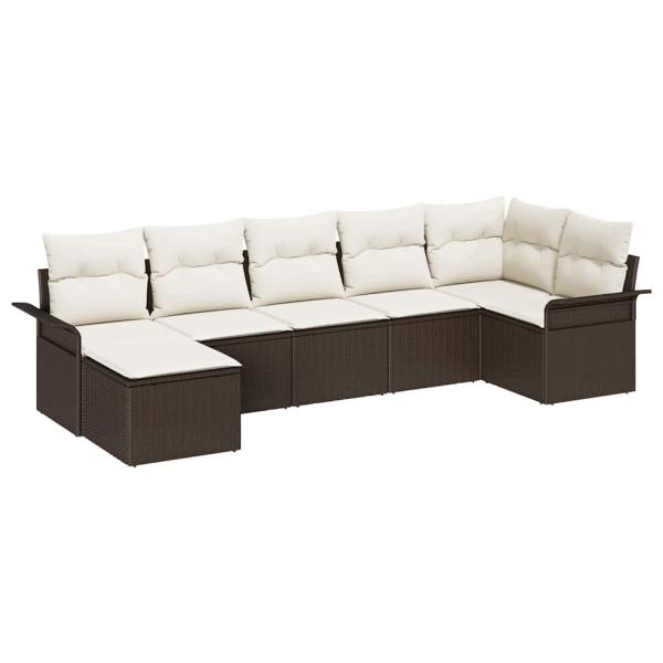 7-teiliges Garten Sofa Set mit Kissen in Braun aus Poly Rattan, 2-Sitzer Garten Sofa mit Stauraum & Kissen in Braun aus Poly Rattan