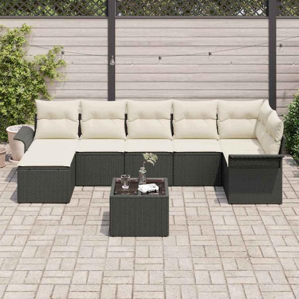 7-teiliges Garten Sofa Set mit Kissen Braunes Poly Rattan, 2-Sitzer Garten Sofa mit Stauraum & Kissen Schwarzes Poly Rattan