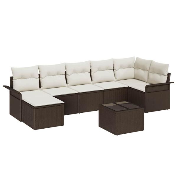 7-teiliges Garten-Sofa-Set mit Kissen Grau Poly-Rattan, 2-Sitzer Garten-Sofa mit Stauraum & Kissen Braun Poly-Rattan