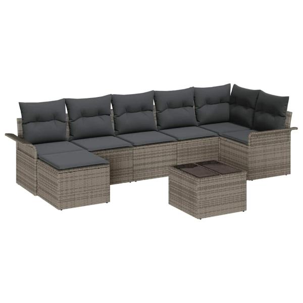 7-teiliges Garten Sofa Set mit Kissen Schwarz Poly-Rattan, 2-Sitzer Garten Sofa mit Stauraum & Kissen Grau Poly-Rattan