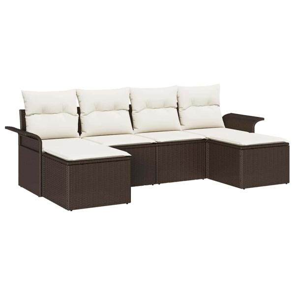 6-teiliges Garten Sofa Set mit Kissen Braun Poly Rattan, 2-Sitzer Garten Sofa mit Stauraum & Kissen Braun Poly Rattan