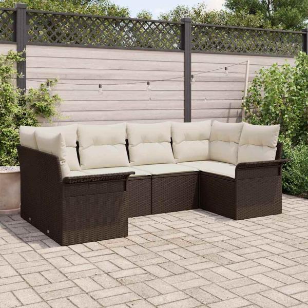 ARDEBO.de - 6-teiliges Garten-Sofa-Set mit Kissen Braun Poly Rattan, 2-Sitzer Garten-Sofa mit Stauraum & Kissen Braun Poly Rattan